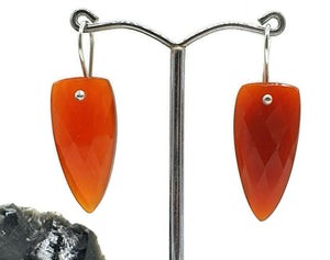 Carnelian Earrings, Arrowhead Design, Sterling Silver, Orange Red Gem - GemzAustralia 