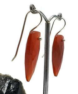 Carnelian Earrings, Arrowhead Design, Sterling Silver, Orange Red Gem - GemzAustralia 