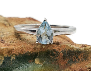 Aquamarine Ring, Sterling Silver, Size 6, Solitaire Ring, March Gem - GemzAustralia 