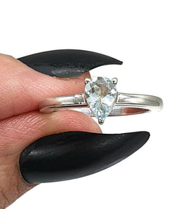 Aquamarine Ring, Sterling Silver, Size 6, Solitaire Ring, March Gem - GemzAustralia 