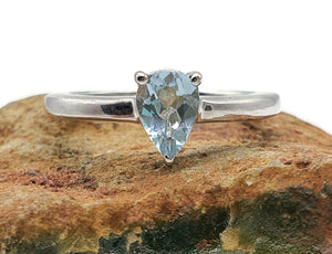 Aquamarine Ring, Sterling Silver, Size 6, Solitaire Ring, March Gem - GemzAustralia 