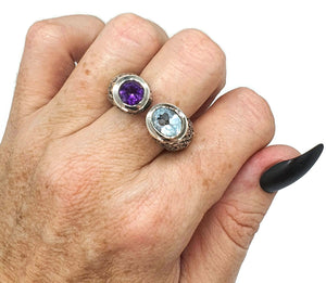 Amethyst & Blue Topaz Ring, Size 8.5, February and December Gems - GemzAustralia 