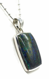 Azurite Malachite Pendant, Sterling Silver, Rectangle Shaped, Blue / Green Gemstone, Stone of Heaven - GemzAustralia 