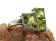 Load image into Gallery viewer, Peridot Ring, Size 5.5, Sterling Silver, Square Shape, Geometric Ring - GemzAustralia 