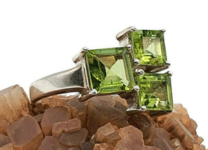 Peridot Ring, Size 5.5, Sterling Silver, Square Shape, Geometric Ring - GemzAustralia 