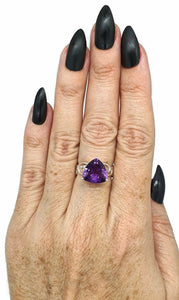 Amethyst Ring, Size 6.75, Sterling Silver, Trillion Ring, Prong Set, February Birthstone, Triangle Shaped - GemzAustralia 