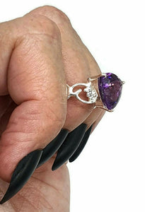 Amethyst Ring, Size 6.75, Sterling Silver, Trillion Ring, Prong Set, February Birthstone, Triangle Shaped - GemzAustralia 