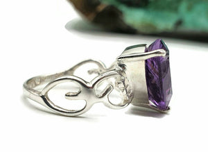 Amethyst Ring, Size 6.75, Sterling Silver, Trillion Ring, Prong Set, February Birthstone, Triangle Shaped - GemzAustralia 