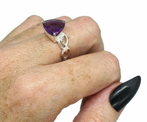 Amethyst Ring, Size 6.75, Sterling Silver, Trillion Ring, Prong Set, February Birthstone, Triangle Shaped - GemzAustralia 