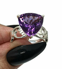 Load image into Gallery viewer, Amethyst Ring, Size 6.75, Sterling Silver, Trillion Ring, Prong Set, February Birthstone, Triangle Shaped - GemzAustralia 