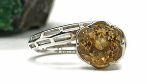 Citrine Ring, Size 8.5, Sterling Silver, Angel's Trumpet Design, Artisan Ring - GemzAustralia 