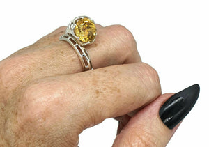 Citrine Ring, Size 8.5, Sterling Silver, Angel's Trumpet Design, Artisan Ring - GemzAustralia 