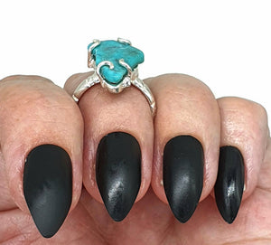 Turquoise Ring, size 6.25, Sterling Silver, Prong Set, Arizona Turquoise, Rough Gemstone - GemzAustralia 