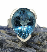 Load image into Gallery viewer, Blue Topaz Ring, Size 7.75, 18 Carats, Sterling Silver, Pear Shaped, December Birthstone, Natural - GemzAustralia 