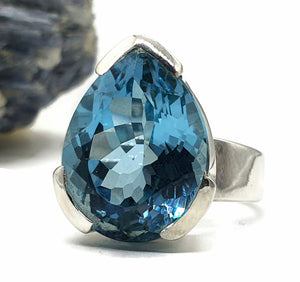 Blue Topaz Ring, Size 7.75, 18 Carats, Sterling Silver, Pear Shaped, December Birthstone, Natural - GemzAustralia 