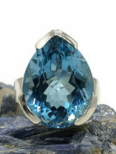 Load image into Gallery viewer, Blue Topaz Ring, Size 7.75, 18 Carats, Sterling Silver, Pear Shaped, December Birthstone, Natural - GemzAustralia 