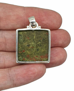 Unakite Pendant, Square Shaped, Sterling Silver, Balance Stone, Third Eye Chakra, Heart Chakra - GemzAustralia 