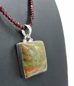 Unakite Pendant, Square Shaped, Sterling Silver, Balance Stone, Third Eye Chakra, Heart Chakra - GemzAustralia 