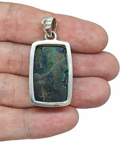 Azurite Malachite Pendant, Sterling Silver, Rectangle Shaped, Blue / Green Gemstone, Stone of Heaven - GemzAustralia 