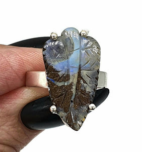 Boulder Opal Ring, Size 6.5, Carved Opal, Solid Opal, Australian Opal, Sterling Silver - GemzAustralia 