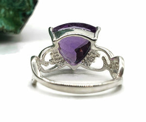 Amethyst Ring, Size 6.75, Sterling Silver, Trillion Ring, Prong Set, February Birthstone, Triangle Shaped - GemzAustralia 