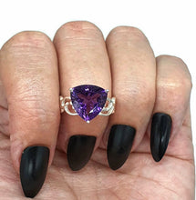 Load image into Gallery viewer, Amethyst Ring, Size 6.75, Sterling Silver, Trillion Ring, Prong Set, February Birthstone, Triangle Shaped - GemzAustralia 