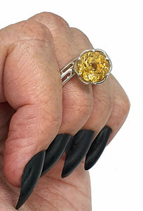 Citrine Ring, Size 8.5, Sterling Silver, Angel's Trumpet Design, Artisan Ring - GemzAustralia 