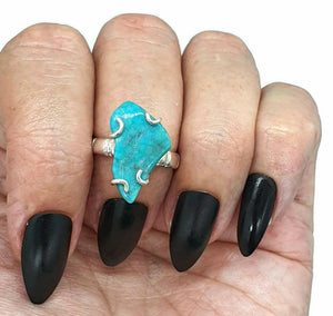 Turquoise Ring, size 6.25, Sterling Silver, Prong Set, Arizona Turquoise, Rough Gemstone - GemzAustralia 