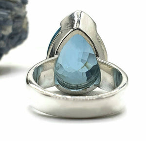 Blue Topaz Ring, Size 7.75, 18 Carats, Sterling Silver, Pear Shaped, December Birthstone, Natural - GemzAustralia 