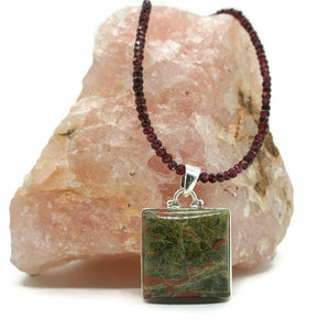 Unakite Pendant, Square Shaped, Sterling Silver, Balance Stone, Third Eye Chakra, Heart Chakra - GemzAustralia 