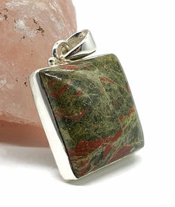 Unakite Pendant, Square Shaped, Sterling Silver, Balance Stone, Third Eye Chakra, Heart Chakra - GemzAustralia 