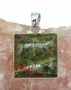 Unakite Pendant, Square Shaped, Sterling Silver, Balance Stone, Third Eye Chakra, Heart Chakra - GemzAustralia 