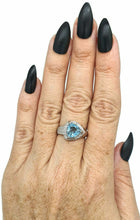 Load image into Gallery viewer, Blue Topaz &amp; Diamond halo Ring, Size 8, Sterling Silver, Trillion faceted - GemzAustralia 