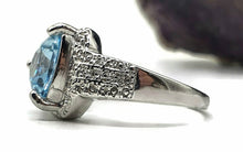 Load image into Gallery viewer, Blue Topaz &amp; Diamond halo Ring, Size 8, Sterling Silver, Trillion faceted - GemzAustralia 