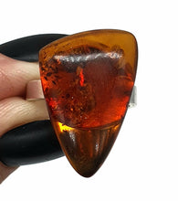 Load image into Gallery viewer, Amber Ring, Adjustable, size 7, Sterling Silver, Triangle Shaped, Cognac Baltic Amber - GemzAustralia 