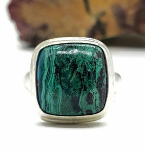 Chrysocolla Malachite Ring, Size 6.75, Square Shape, Sterling Silver - GemzAustralia 