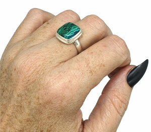 Chrysocolla Malachite Ring, Size 6.75, Square Shape, Sterling Silver - GemzAustralia 