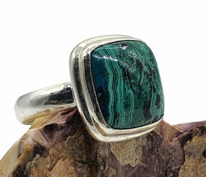 Chrysocolla Malachite Ring, Size 6.75, Square Shape, Sterling Silver - GemzAustralia 