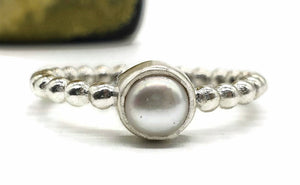 Freshwater Pearl Ring, size 7.5, Sterling Silver, White Pearl Ring, June Birthstone - GemzAustralia 