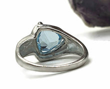 Load image into Gallery viewer, Blue Topaz &amp; Diamond halo Ring, Size 8, Sterling Silver, Trillion faceted - GemzAustralia 
