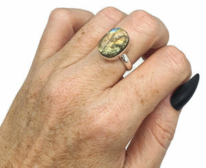 Raw Spectrolite Labradorite Ring, Size 9, Sterling Silver, Oval Shaped - GemzAustralia 