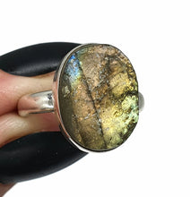 Load image into Gallery viewer, Raw Spectrolite Labradorite Ring, Size 9, Sterling Silver, Oval Shaped - GemzAustralia 