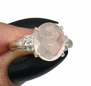 Rose Quartz Ring, Size 8.5, Sterling Silver, Oval Shape, 5 Carats - GemzAustralia 