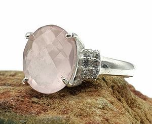 Rose Quartz Ring, Size 8.5, Sterling Silver, Oval Shape, 5 Carats - GemzAustralia 