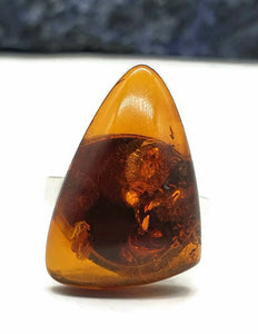 Amber Ring, Adjustable, size 7, Sterling Silver, Triangle Shaped, Cognac Baltic Amber - GemzAustralia 