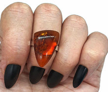 Load image into Gallery viewer, Amber Ring, Adjustable, size 7, Sterling Silver, Triangle Shaped, Cognac Baltic Amber - GemzAustralia 