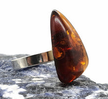 Load image into Gallery viewer, Amber Ring, Adjustable, size 7, Sterling Silver, Triangle Shaped, Cognac Baltic Amber - GemzAustralia 