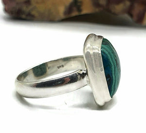 Chrysocolla Malachite Ring, Size 6.75, Square Shape, Sterling Silver - GemzAustralia 