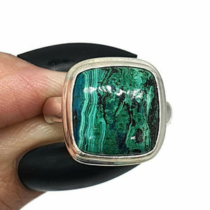Chrysocolla Malachite Ring, Size 6.75, Square Shape, Sterling Silver - GemzAustralia 