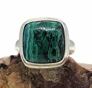 Chrysocolla Malachite Ring, Size 6.75, Square Shape, Sterling Silver - GemzAustralia 